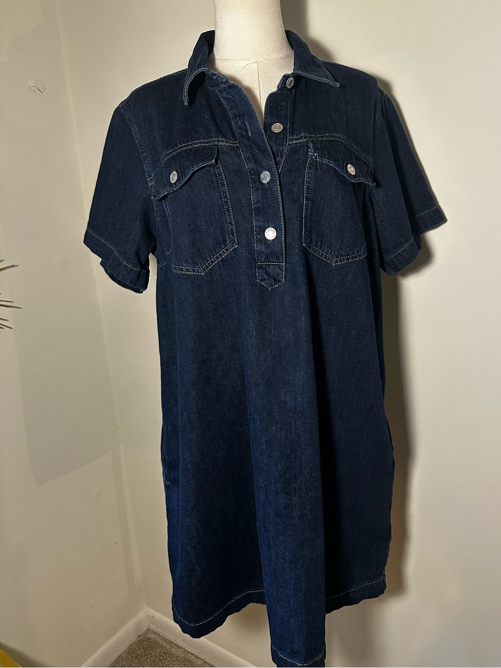 Gap Denim Short Sleeve Shirt Dress – Size Large 100% Cotton - Picture 14 of 15